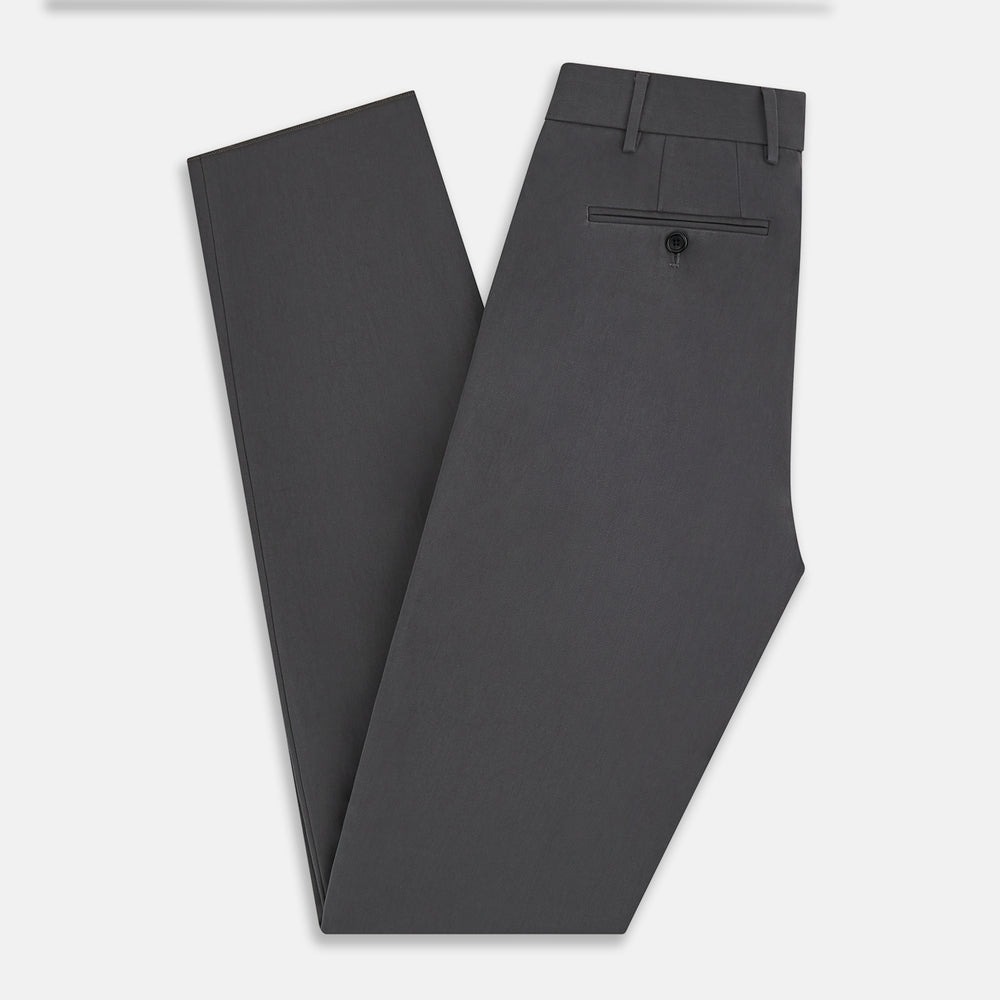 The Grey Henry B Trousers by Turnbull & Asser are straight-leg, feature belt loops, front pockets, a flat front, and are crafted from premium Italian cotton. Shown against a plain white background.