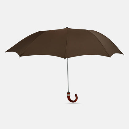 Brown Telescopic Umbrella with Brown Maple Crook Handle