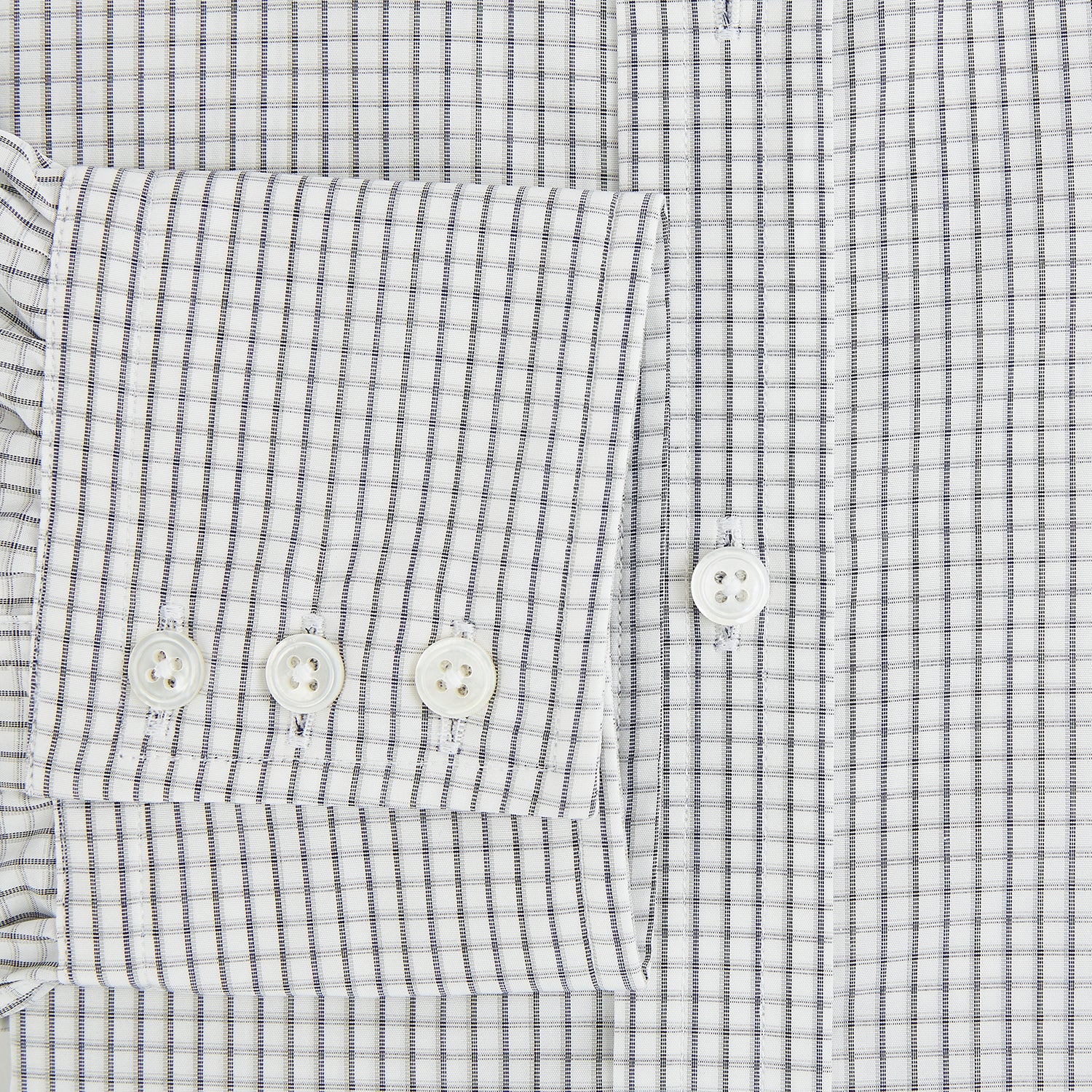 View 4 of product The Midnight Blue Multi Check Mayfair Shirt by Turnbull & Asser is a pure cotton, long-sleeve button-down featuring a small blue multi-check pattern, pointed collar, and buttoned cuffs.