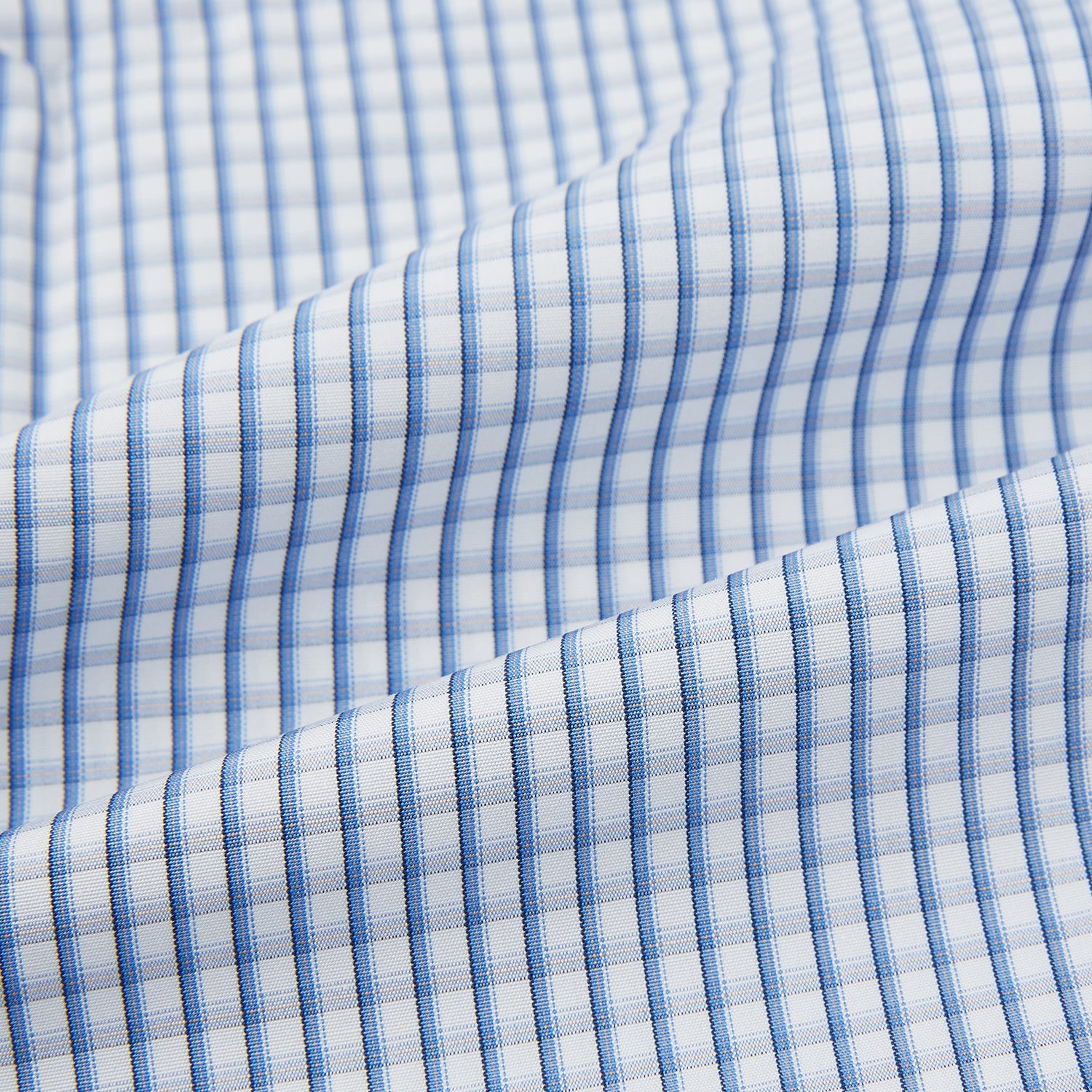 View 6 of product The Sky Blue Micro Shadow Check Mayfair Shirt by Turnbull & Asser features long sleeves, a classic collar, buttoned cuffs, and a light blue and white micro check pattern—showcasing refined British craftsmanship.