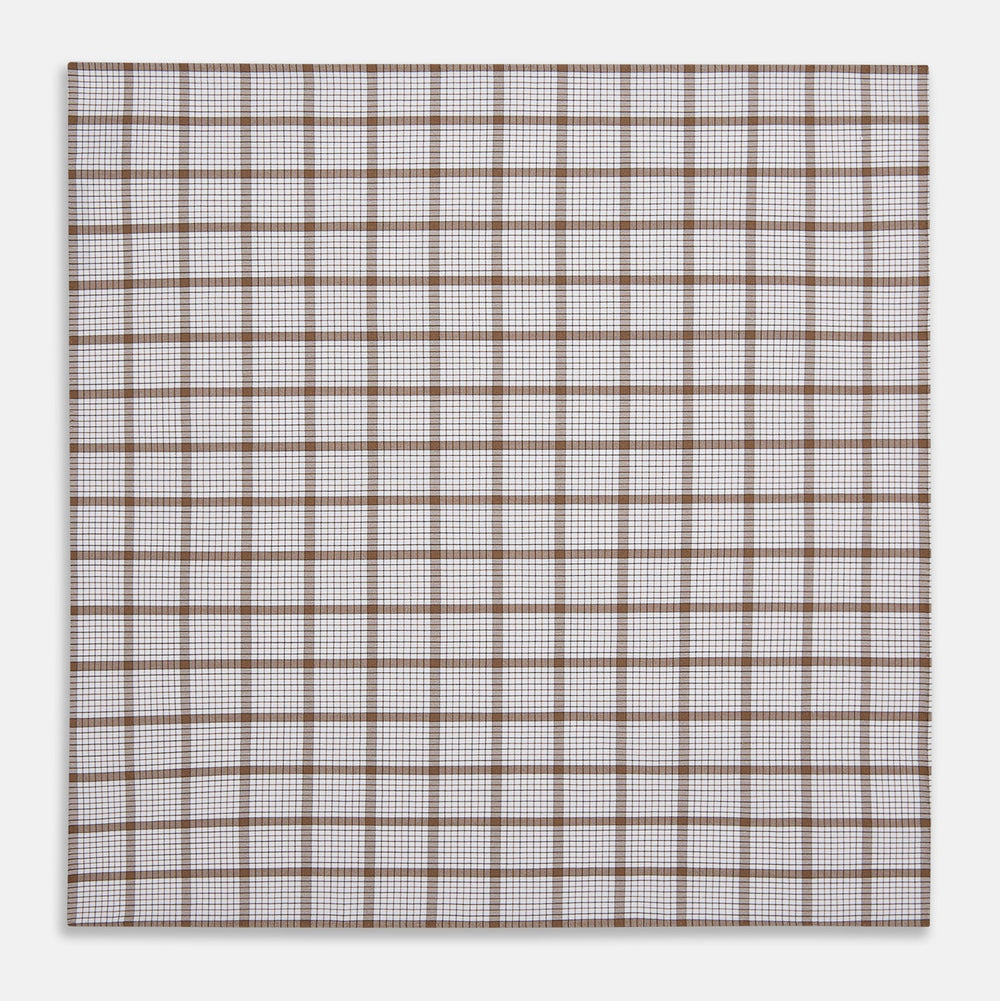 Hand Rolled Brown Overlay Check Handkerchief
