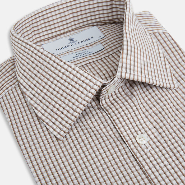 Coffee Micro Shadow Check Mayfair Shirt Image 1