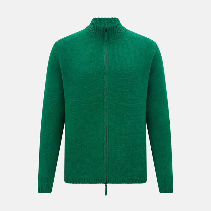 Forest Green Merino High Neck Zipped Cardigan