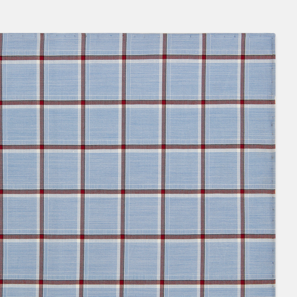 Blue and Burgundy Windowpane Check Hand-Rolled Handkerchief