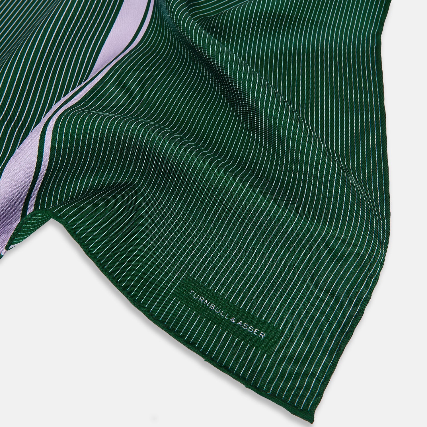 Image 2 of product Forest Green and Lilac Stripe Silk Pocket Square