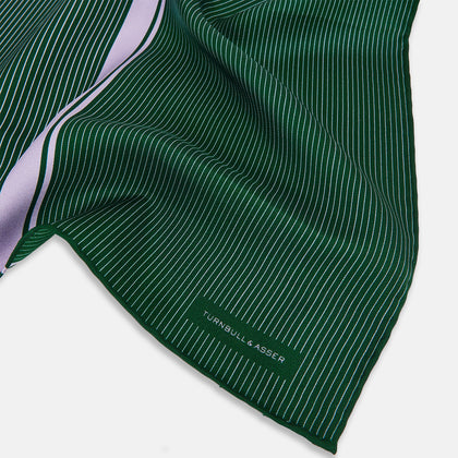Forest Green and Lilac Stripe Silk Pocket Square