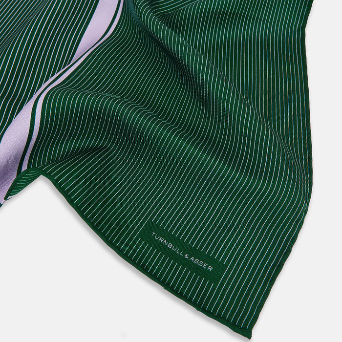 Forest Green and Lilac Stripe Silk Pocket Square Image 1