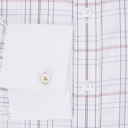 Purple Multi Plaid Check Shirt with Contrast Collar and Double Cuffs Image 10