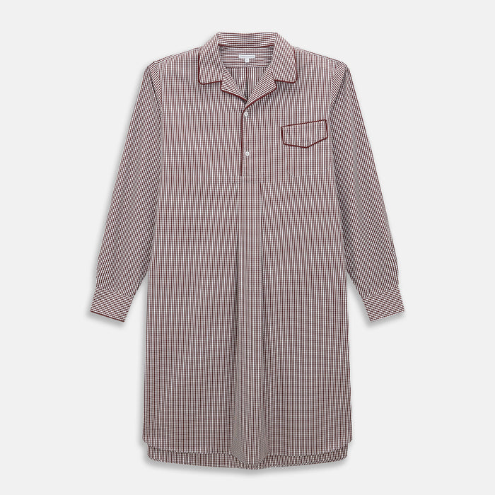 Burgundy Micro Check Winston Long Nightshirt