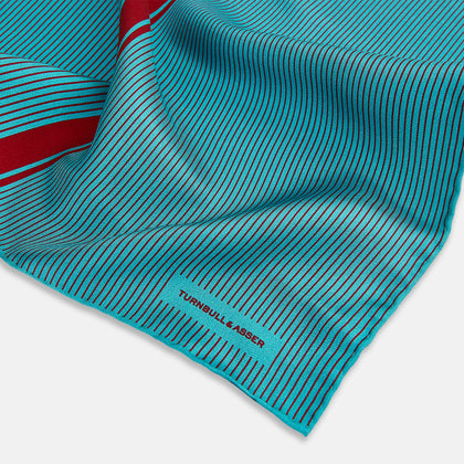 Turquoise and Red Stripe Silk Pocket Square