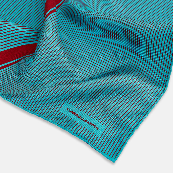 Turquoise and Red Stripe Silk Pocket Square Image 1