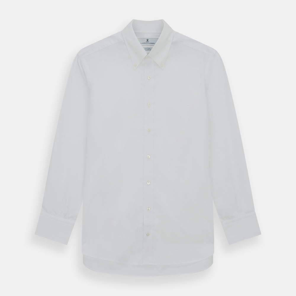 White Royal Oxford Cotton Shirt with Button-Down Collar and 3-Button Cuffs