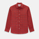 The Turnbull & Asser Dark Red Grid Check Windsor Shirt is a long-sleeved, button-up shirt with a dark red base and black and white grid pattern, displayed flat on a white background.