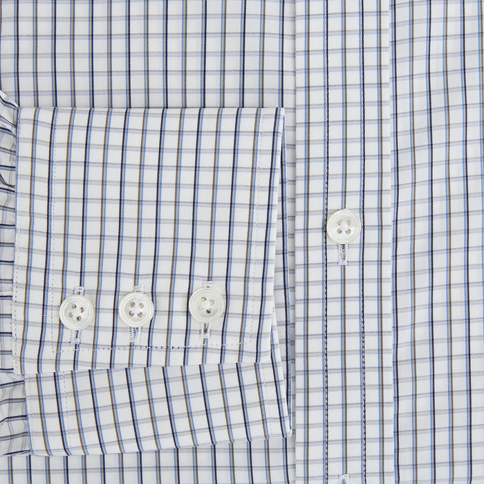 Blue and Coffee Tattersall Check Mayfair Shirt Image 3
