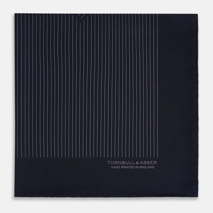Navy and Charcoal Stripe Silk Pocket Square Image 3