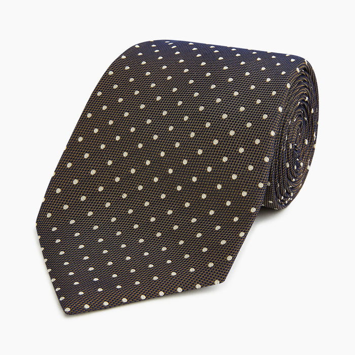 White and Brown Micro Dot Silk Tie Image 4