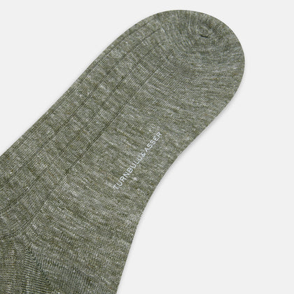Forest Green Linen Mid-Length Socks Image 2
