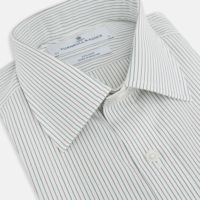 Green and Brown Ticking Stripe Mayfair Shirt Image 1