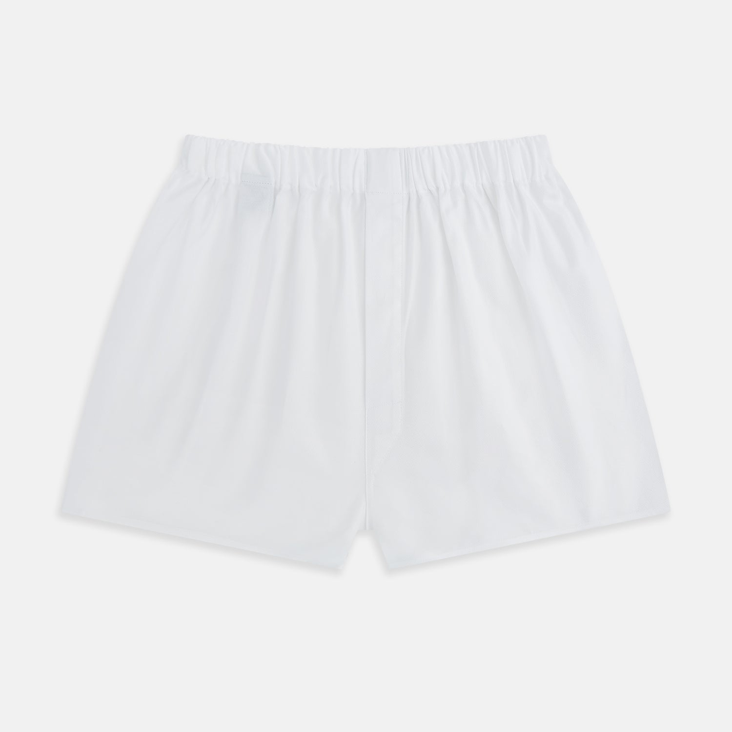 View 1 of product The Plain White Godfrey Boxer Shorts by Turnbull & Asser are crafted from premium Italian cotton with an elastic waistband, shown flat on a white background.