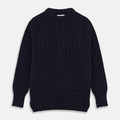 Navy Wool and Cotton Blend Albany Guernsey Jumper