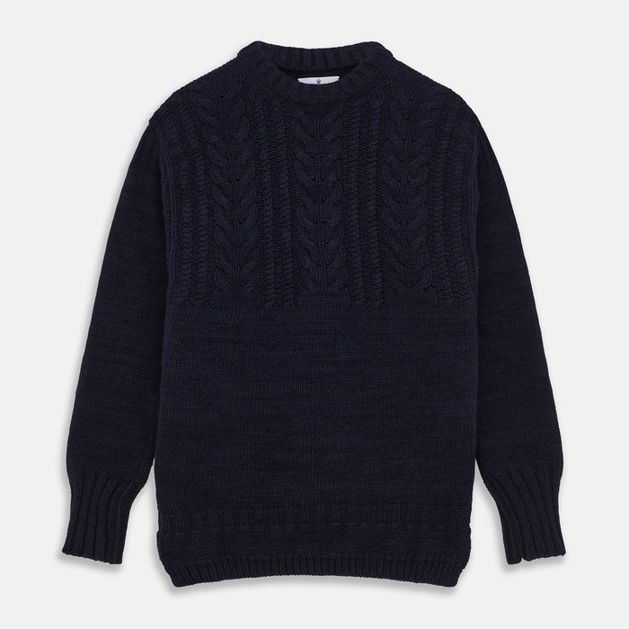 Navy Wool and Cotton Blend Albany Guernsey Jumper