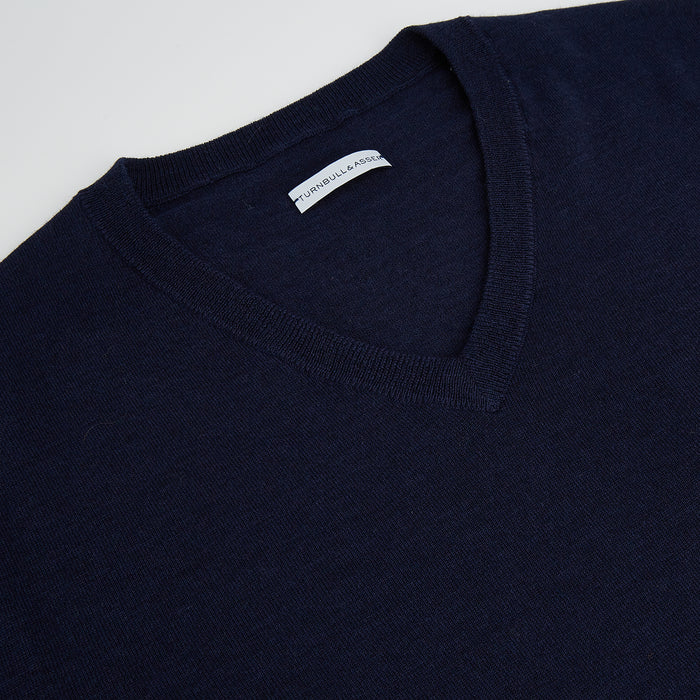 Navy Fine Merino V-Neck Jumper Image 6