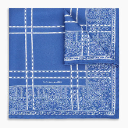 Avio Blue Paisley Bandana Patterned Silk Pocket Square Image 5