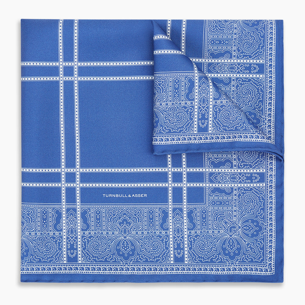 Avio Blue Paisley Bandana Patterned Silk Pocket Square