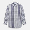 View 1 of product The Turnbull & Asser Navy Plaid Check Mayfair Shirt is crafted from pure cotton in white and navy checks, featuring a pointed collar and buttoned cuffs—perfect for formal looks.