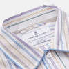 View 4 of product The Turnbull & Asser Colourful Garden Multi Stripe Cotton Sussex Nightshirt is UK-made, featuring vibrant stripes on white for timeless style and luxurious sleepwear comfort.