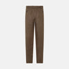 View 3 of product The Turnbull & Asser Pine Cone Linen Herringbone Miles Trousers feature a relaxed fit, elasticated waistband, and drawstring tie, shown against a plain white background.