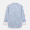 View 3 of product The Turnbull & Asser Sky Blue Micro Shadow Check Shirt features a Mayfair fit, contrast white collar and double cuffs—ideal for formal wear—shown against a plain white background.