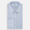 View 5 of product The Turnbull & Asser Navy and Blue Multi Check Mayfair Shirt features a crisp blue and navy check pattern, T&A collar, long sleeves, and a tailored Mayfair fit.