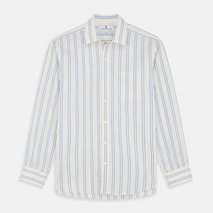 Blue and Off-White Stripe Cotton Weekend Fit Finch Shirt