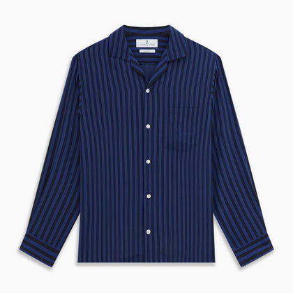 Navy and Blue Multi Stripe Silk Holiday Fit Winnington Shirt Image 5