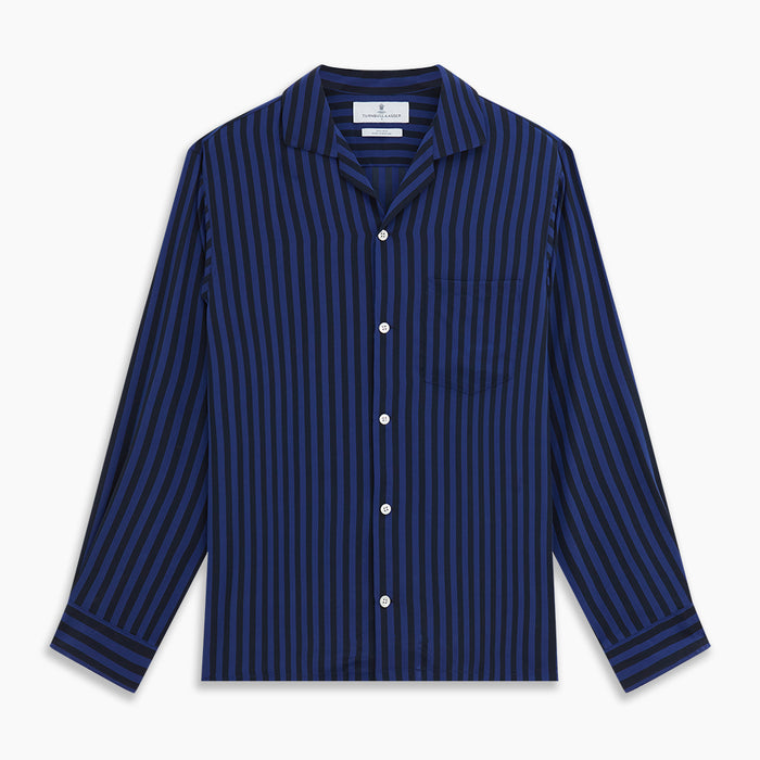Navy and Blue Multi Stripe Silk Holiday Fit Winnington Shirt Image 5