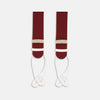 View 4 of product A pair of Turnbull & Asser Bordeaux Adjustable Felt Braces, featuring white leather ends and gold metal adjusters, made in England, are displayed vertically on a plain white background.