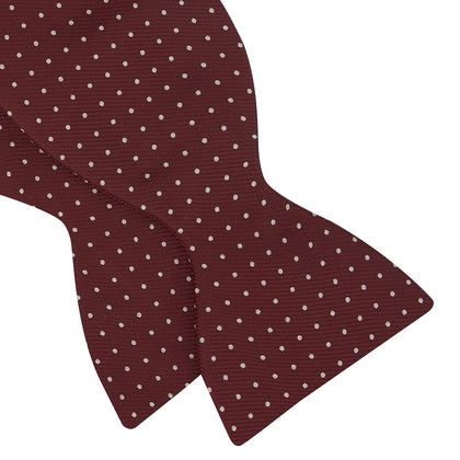 Burgundy and White Small Spot Printed Silk Bow Tie Image 3