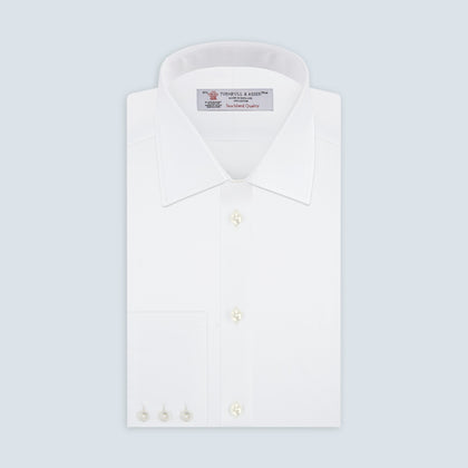 White Self-On-Self Herringbone Sea Island Quality Cotton Shirt with T&A Collar and 3-Button Cuffs