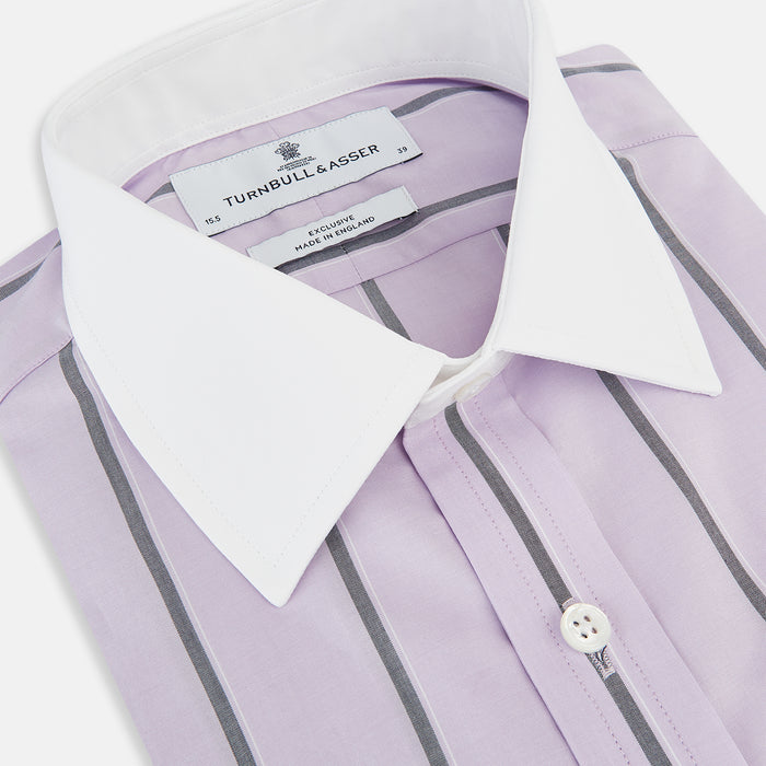 Lilac Track Stripe Shirt with Contrast T&A Collar and Cuffs Image 1