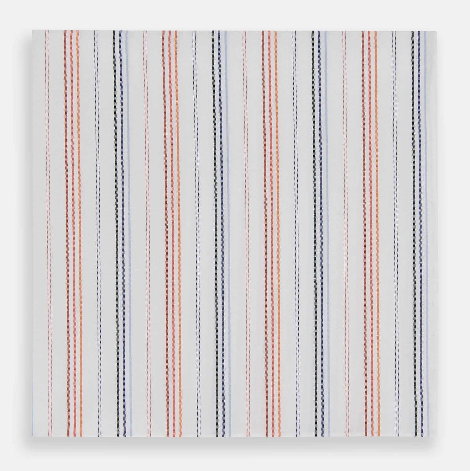View 1 of product The Turnbull & Asser Hand Rolled Orange and Blue Multi Stripe Handkerchief adds bold color and classic style to any pocket square collection.