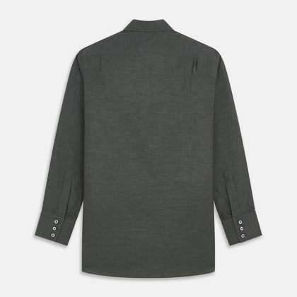 Dark Green Cotton Melange Regular Fit Mayfair Shirt Image 4