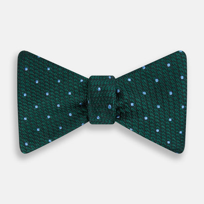 Forest Green and Sky Blue Spot Houndstooth Silk Bow Tie