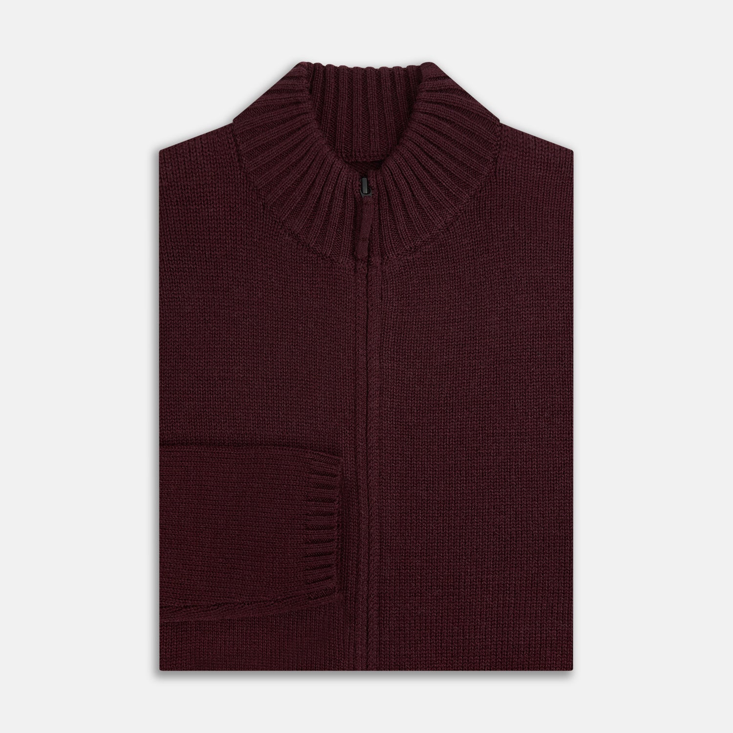 Burgundy Merino High Neck Zipped Cardigan