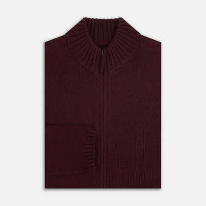 Burgundy Merino High Neck Zipped Cardigan Image 3