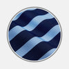 View 1 of product Close-up of Turnbull & Asser’s Navy Wide Stripe Cotton Fabric, showing textured, slightly wavy horizontal stripes in light and dark blue through a circular frame.