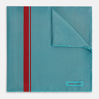 Turquoise and Red Stripe Silk Pocket Square