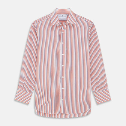 Orange and White Stripe Cotton Regular Fit Mayfair Shirt