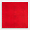 View 4 of product The Turnbull & Asser Red and Burgundy Spot Silk Pocket Square features evenly spaced small spots and the brand logo in the bottom right corner—perfect for formal wear. One corner is folded to show the reverse side.