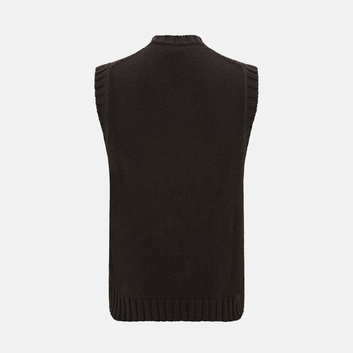 Brown Merino V-Neck Sleeveless Cardigan Image 2